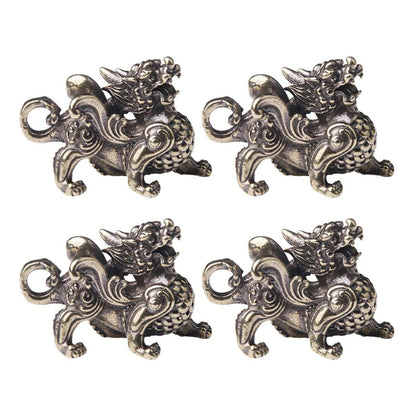 FAVOMOTO Retro Car Keychain Set 4Pcs Golden Brass Feng Shui Dragon Shape