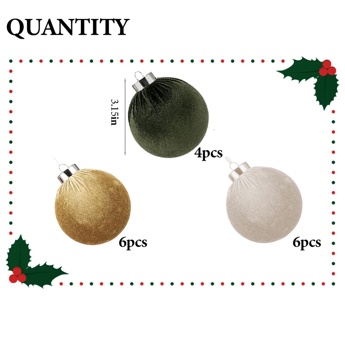 Choonshow Velvet Christmas Ball Ornaments 16 Pack 3.15" Brown Green