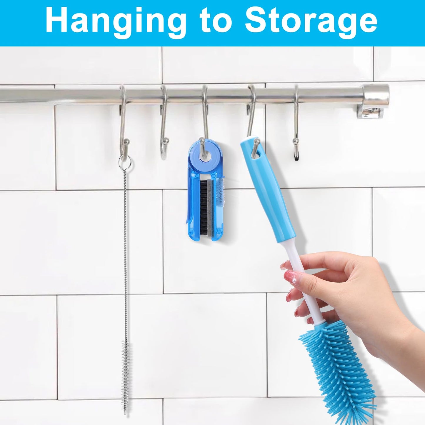 XANGNIER 3 Pack Stainless Steel Bottle Cleaner Brush Kit for Baby Bottles