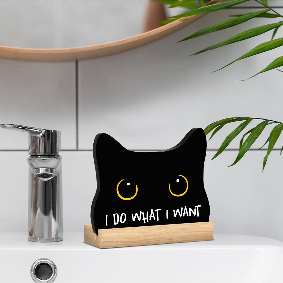 Black Cat Halloween Bathroom Decor Acrylic Funny Cat Sign Home Decor 8x12
