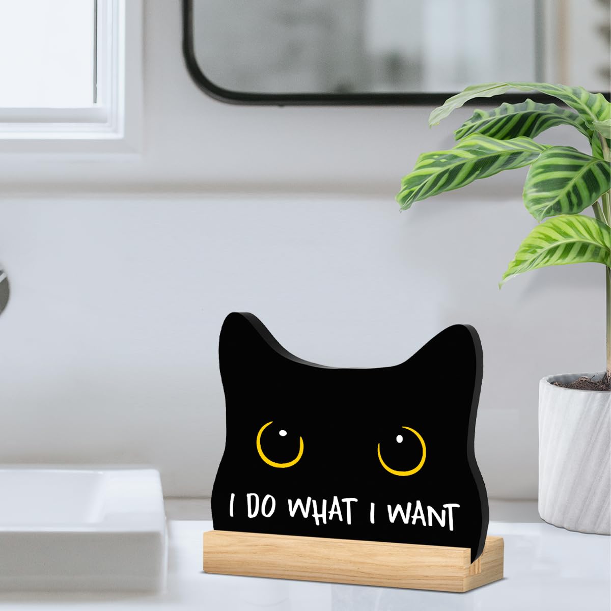 Black Cat Halloween Bathroom Decor Acrylic Funny Cat Sign Home Decor 8x12
