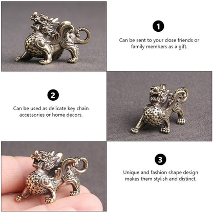 FAVOMOTO Retro Car Keychain Set 4Pcs Golden Brass Feng Shui Dragon Shape
