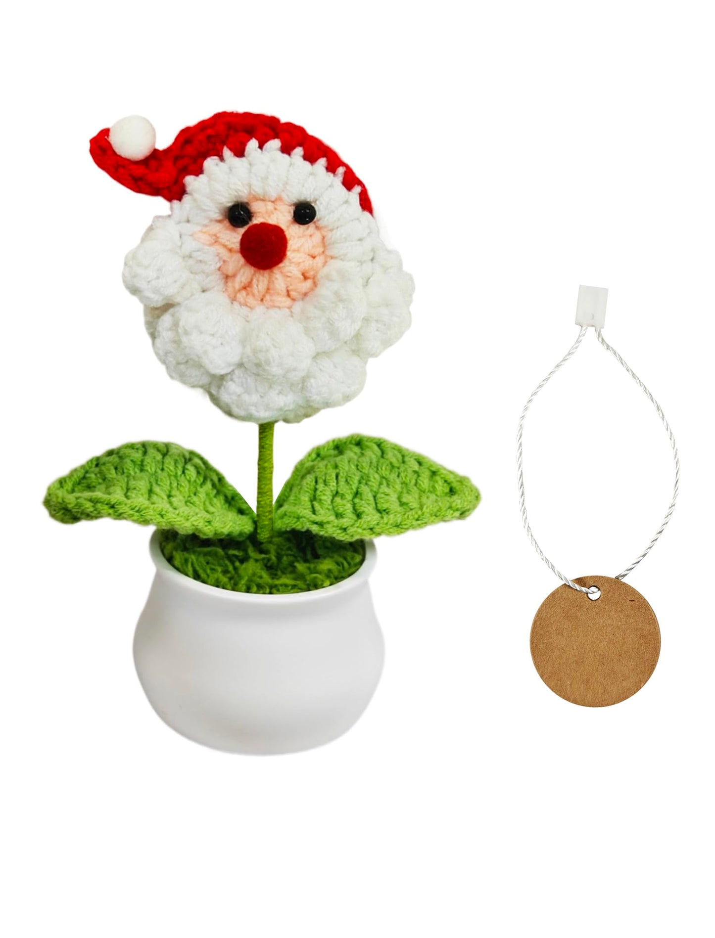 GOMICRAFT Handmade Crochet Santa Claus Christmas Decor Red Potted Plant