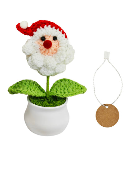 GOMICRAFT Handmade Crochet Santa Claus Christmas Decor Red Potted Plant