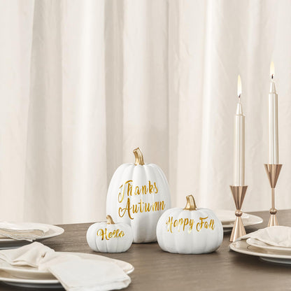 DN DECONATION 3 Pc Fall Pumpkin Decorations White Brown Black Resin Figurines