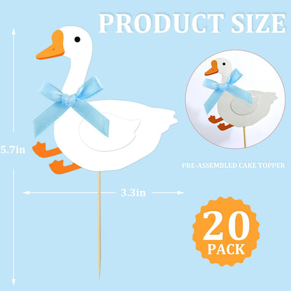 JDIYMI One Silly Goose Cupcake Topper Baby Shower Birthday Party 20pcs Blue