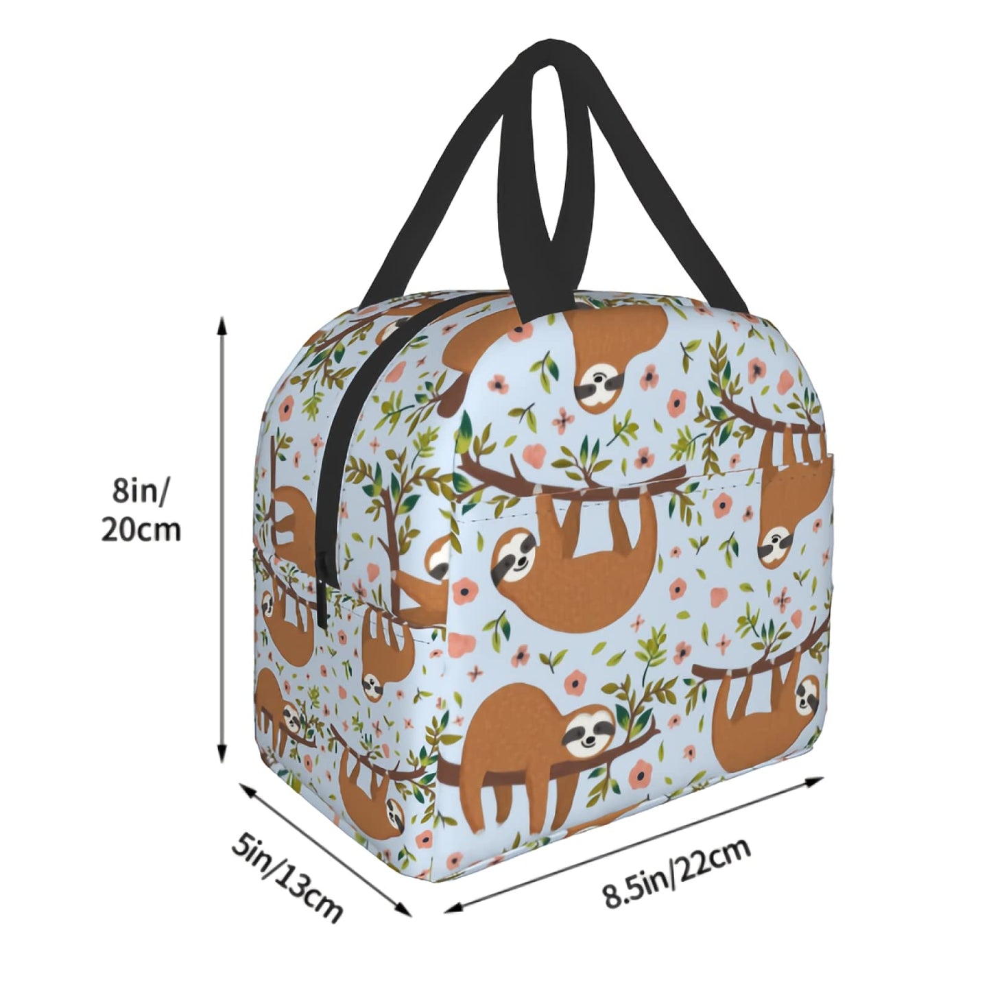 Giwawa Sloth Insulated Lunch Box 8 Capacity Blue Cartoon Animal Flower Trees