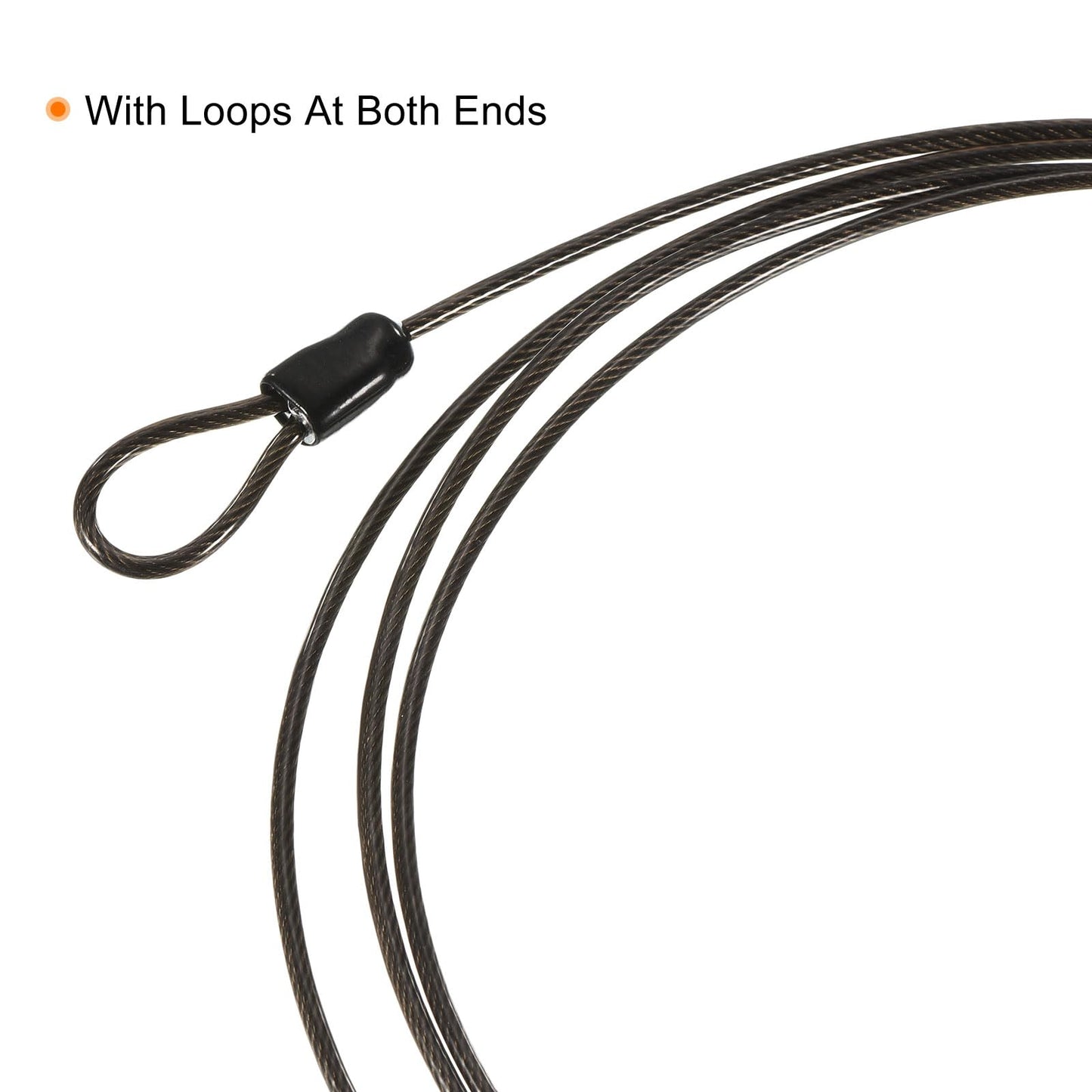 PATIKIL Security Steel Cable 2.5mm x 1.5m Black Double Loop 2 Pack