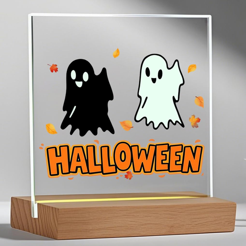 YouerCrystal Halloween Sign Colorful Glass Ghost Decor 3.94 Inch
