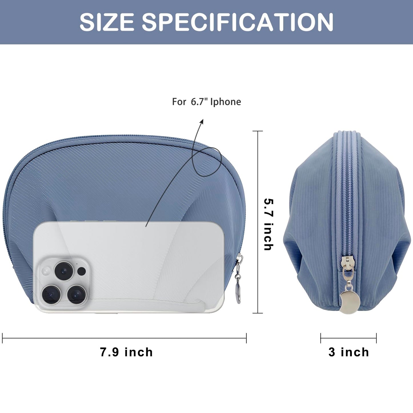 E-Tree Makeup Bag Half Moon Cosmetic Pouch Travel Toiletry Organizer Blue