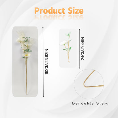 NoriStyle Silk White Artificial Poppy Flowers 6 Pcs Long Stems Indoor Decor