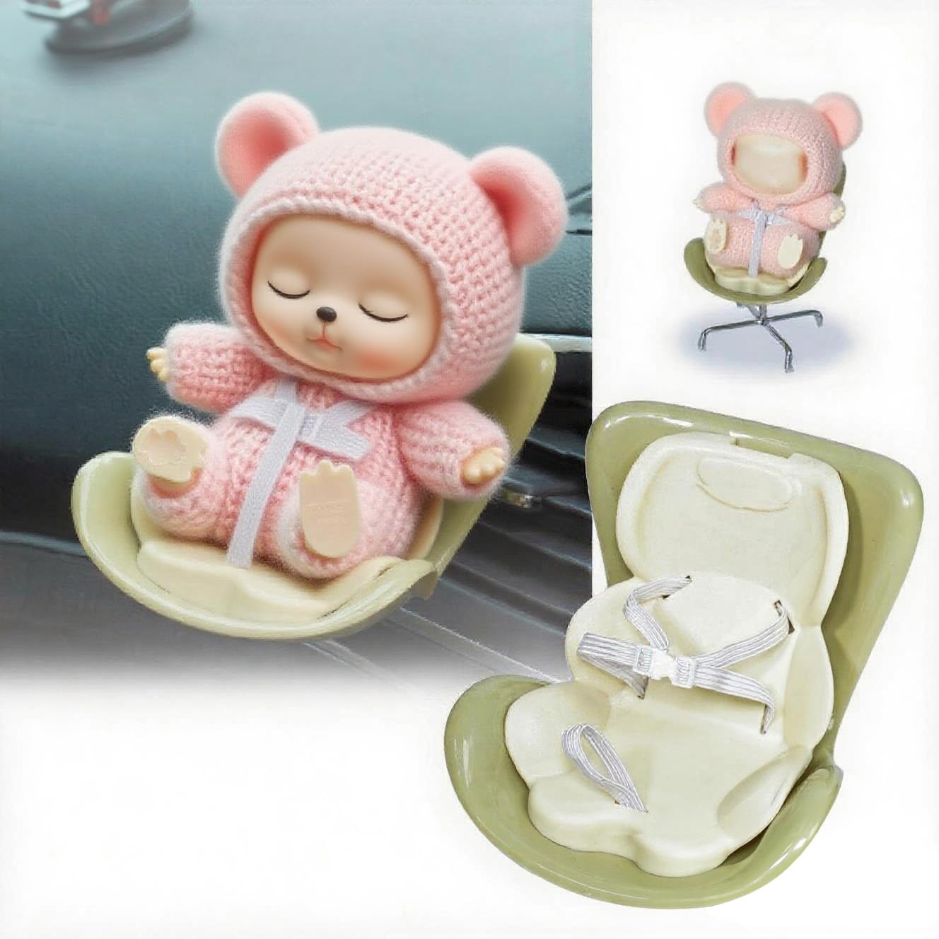 Bofiyma Car Seat for Doll 3-in-1 Vent Clip Aroma Diffuser Green 15-17cm