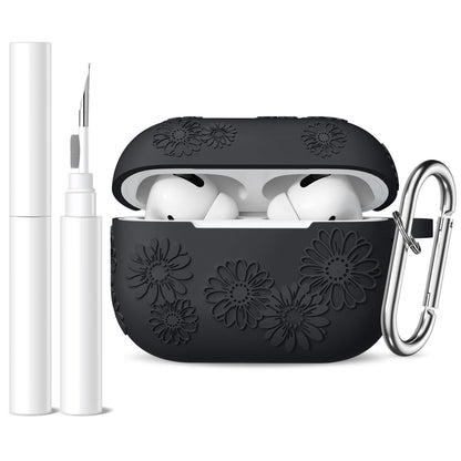 Adorve AirPods Pro 2 Silicone Case Flower Engraved Black Front LED Visible