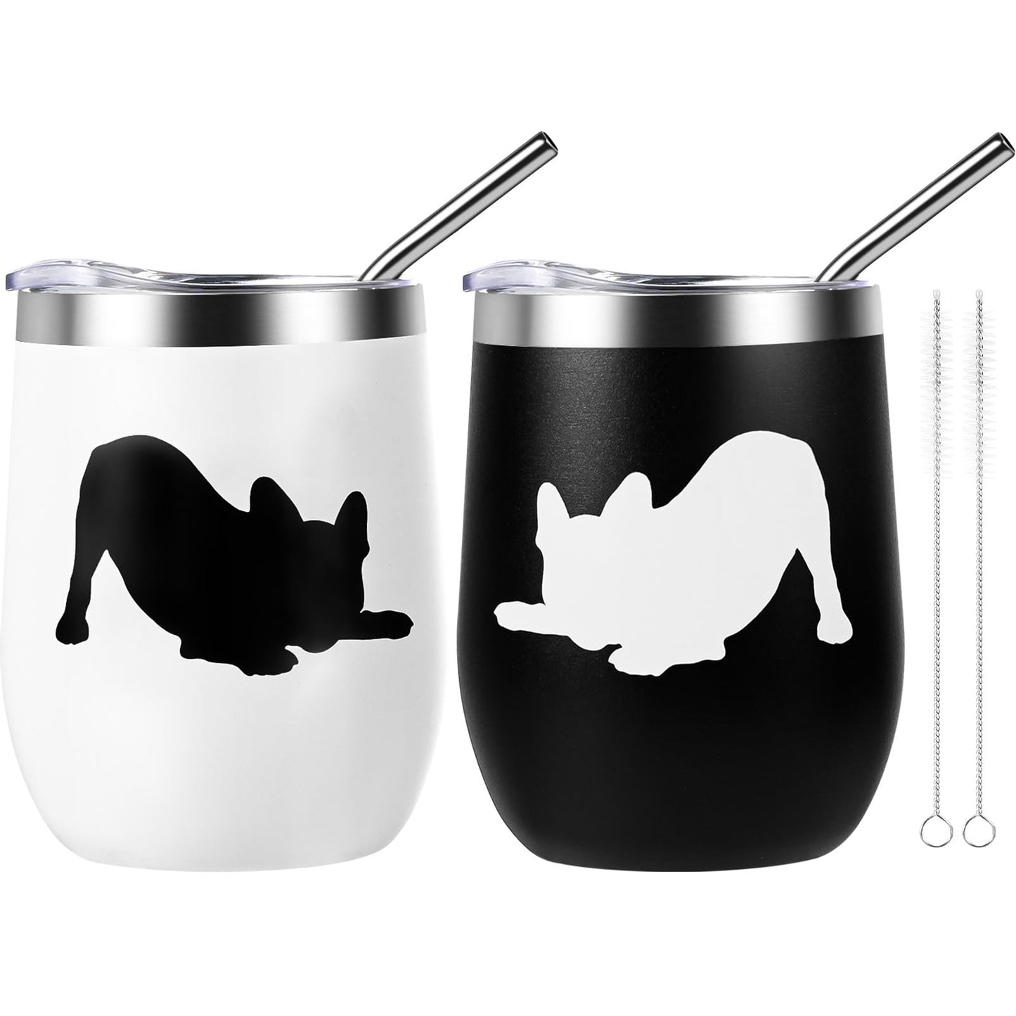 Yoiemivy French Bulldog Insulated Wine Tumbler Set 2, 12oz, Christmas Gift