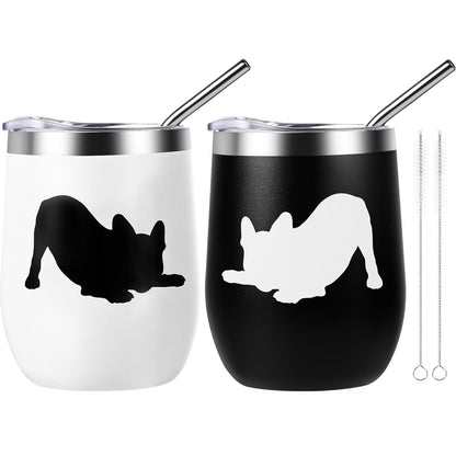 Yoiemivy French Bulldog Insulated Wine Tumbler Set 2, 12oz, Christmas Gift