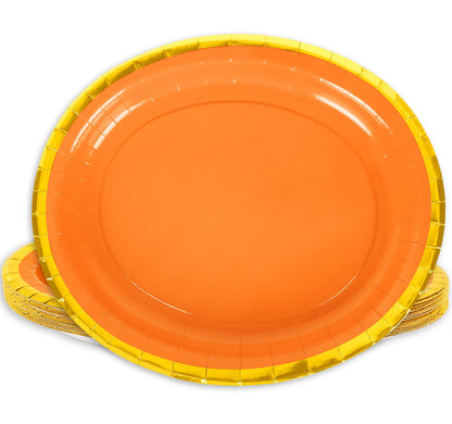 JarThenaAMCS 40Pcs Fall Oval Paper Plates Orange Gold Foil 9x7.7in