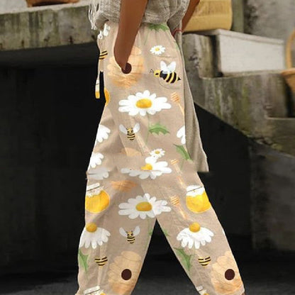 Women's All-match Elastic Waist Slimming Digital Printed Trousers