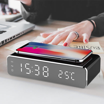 LED Alarm Clock Wireless Charger Thermometer Mirror Clock