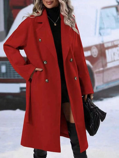 Double-Breasted Lapel Trench Coat with Belt