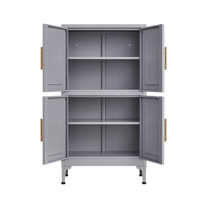 Grey metal kitchen storage cabinet, kitchen pantry storage cabinet with door and shelf, adjustable leveling feet