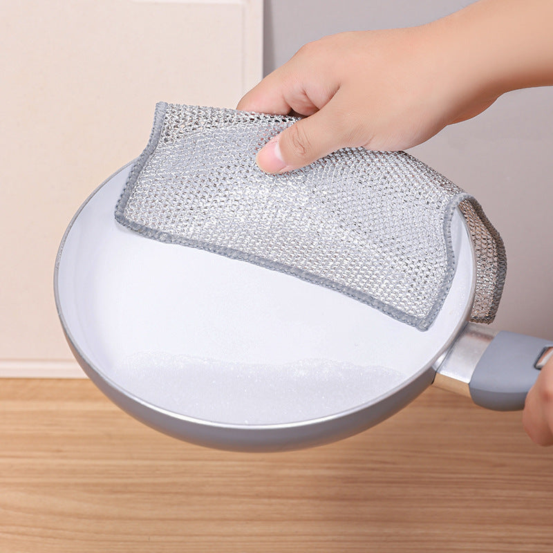 Steel Wire Dishcloth for Home Use, Non-Greasy Steel Wool Scrubbing Cloth, Kitchen Cleaning Cloth, Easy to Clean Silver Wire Rag