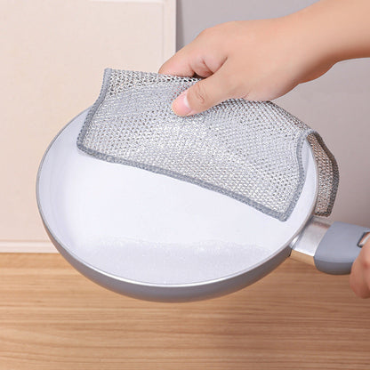 Steel Wire Dishcloth for Home Use, Non-Greasy Steel Wool Scrubbing Cloth, Kitchen Cleaning Cloth, Easy to Clean Silver Wire Rag