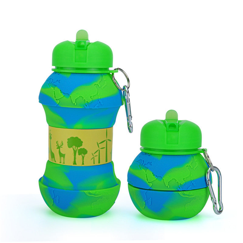 Earth Silicone Bottle Water Cup Portable Drop-proof Leak-proof Silicone Water Cup Silicone Telescopic Folding Cup Outdoor Sports Water Bottle