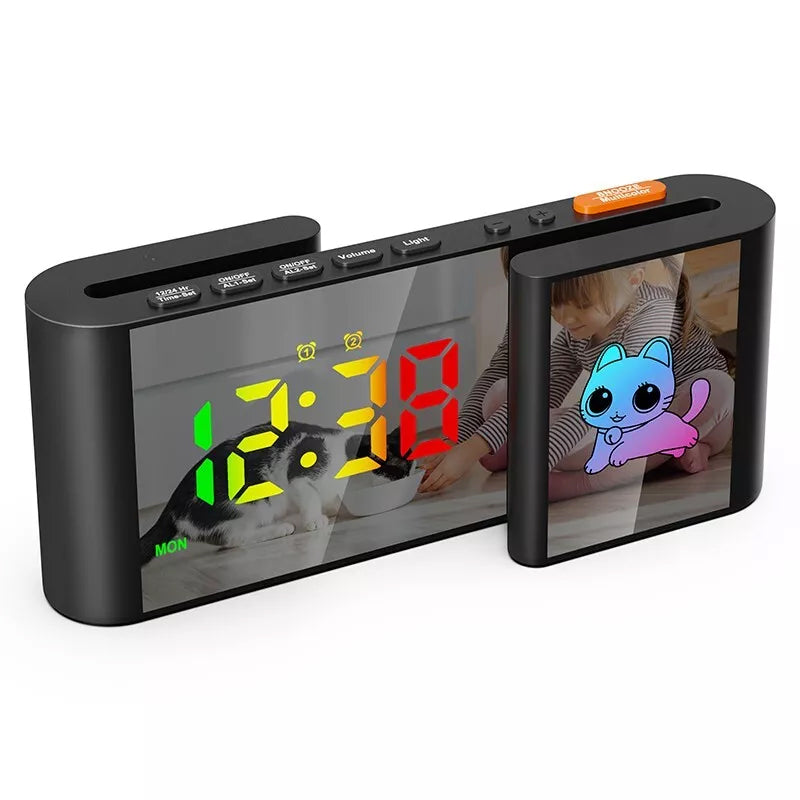 Creative S-shaped Dual-Screen RGB Colorful Alarm Clock, Adorable Cartoon Night Light Electronic Clock