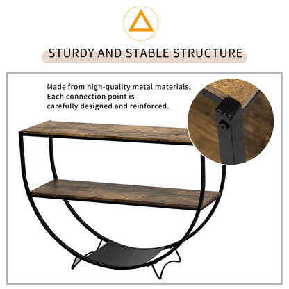 TREXM Rustic Industrial Design Demilune Shape Textured Metal Distressed Wood Console Table (Distressed Brown)