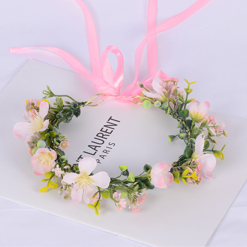 Girl's flower wreath headpiece handmade simulation flower hair accessory wedding festival Hanfu headpiece flower wreath