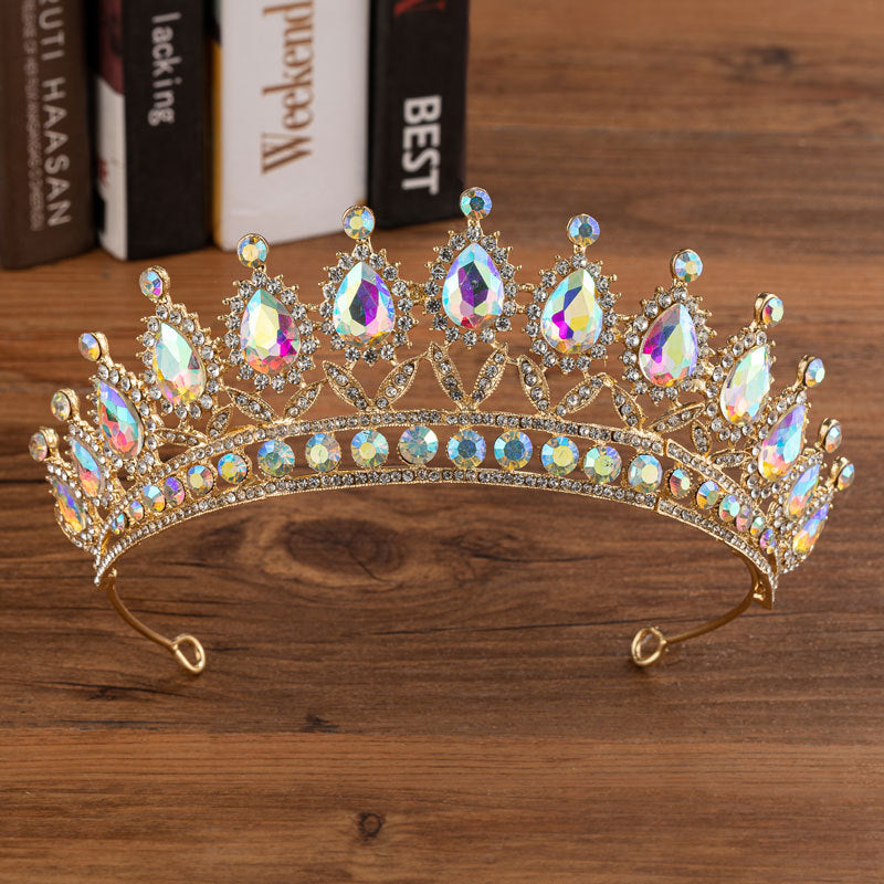 Elegant Bridal Alloy Diamond Crown Set with Exquisite Earrings and Necklace in 5 Colors