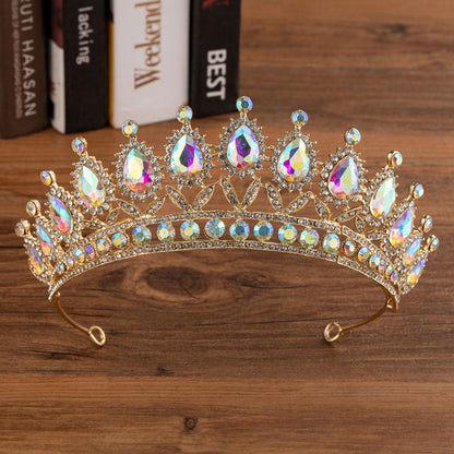 Elegant Bridal Alloy Diamond Crown Set with Exquisite Earrings and Necklace in 5 Colors