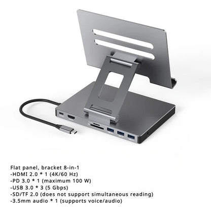 4K/60Hz Gigabit Ethernet Port USB 3.0 Splitter Hub Converter Flat Panel Rotary Stand Type-c Docking Station