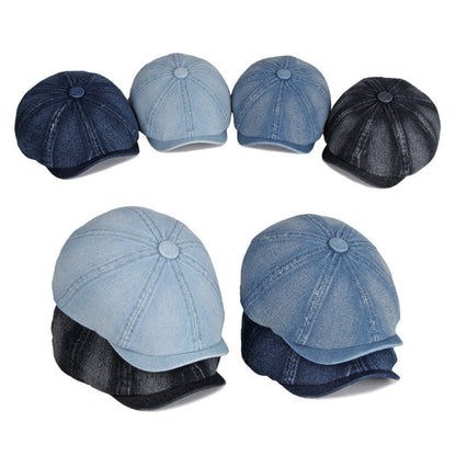 Spring Autumn Washed Denim Octagonal Beret