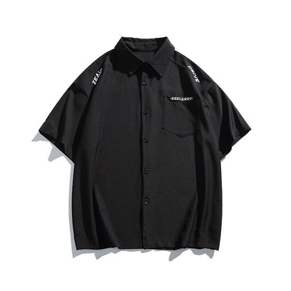 Simple letter embroidery casual short sleeved shirt men's half sleeved shirt