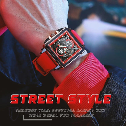 Lige New Men's Watch Square Multifunction Chronograph 30M Waterproof Watch