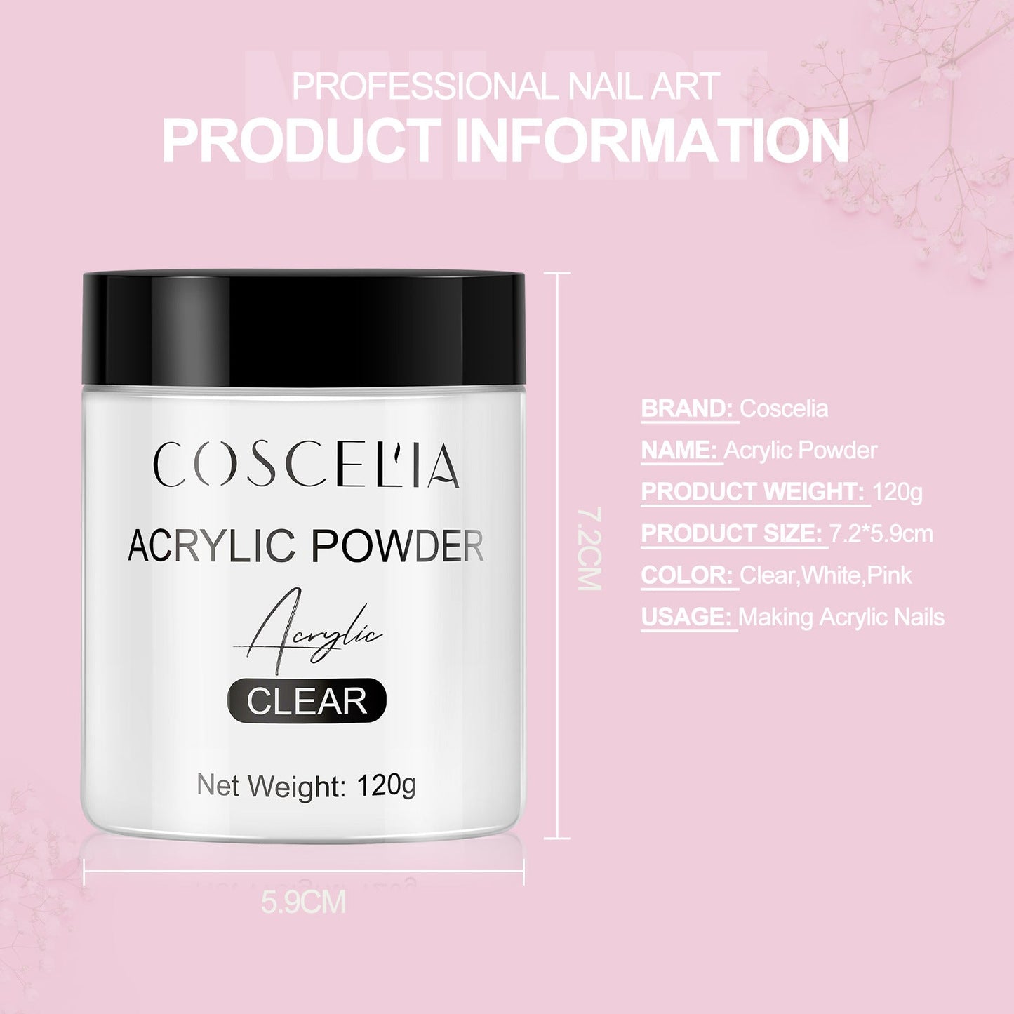 COSCELIA New 120g White Powder Transparent Crystal Powder 150ML Crystal Liquid Nail Shop Nail Tool Set