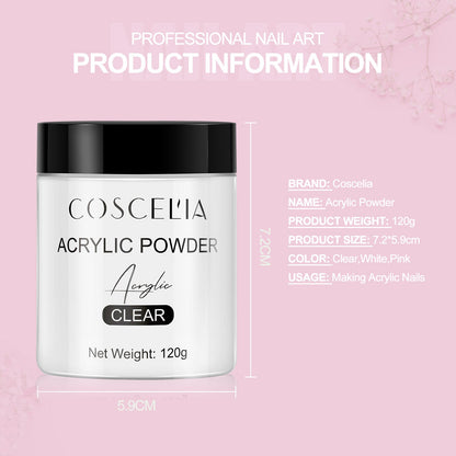 COSCELIA New 120g White Powder Transparent Crystal Powder 150ML Crystal Liquid Nail Shop Nail Tool Set