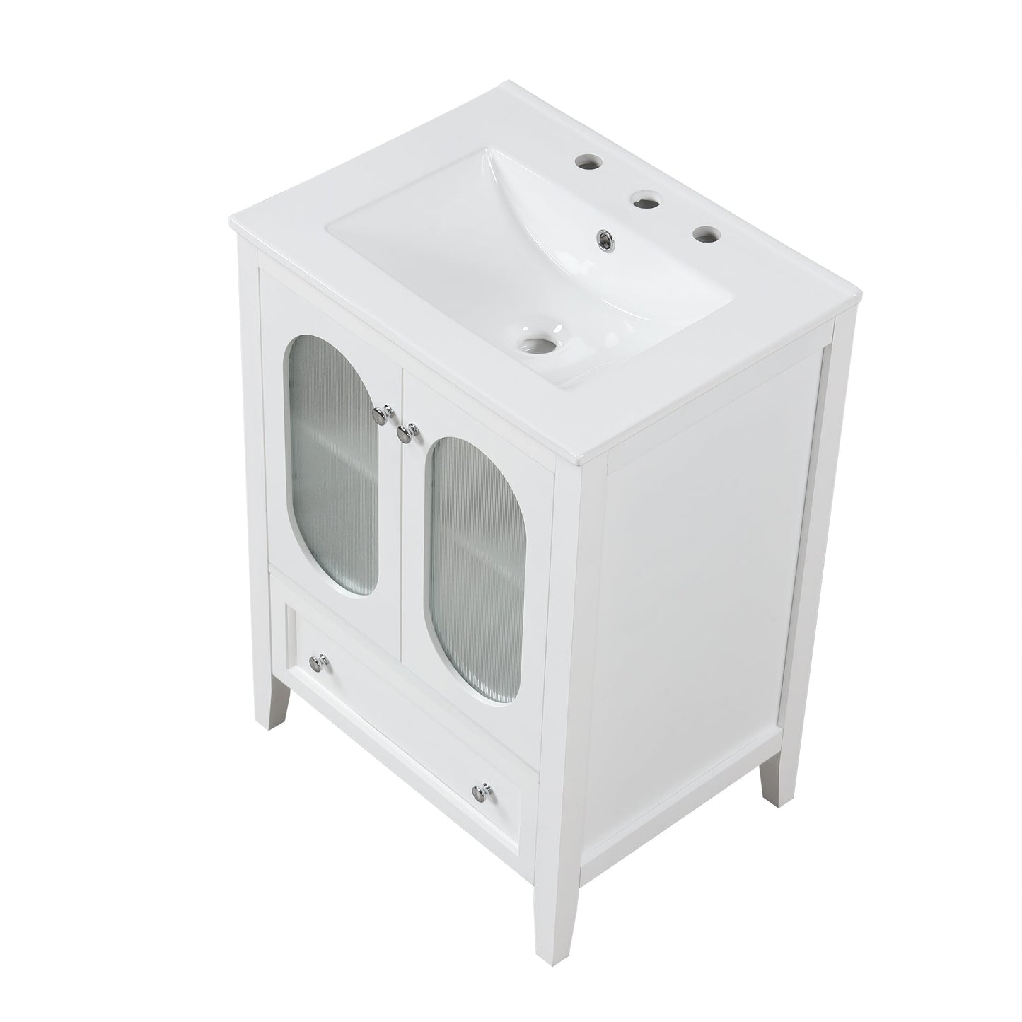 24" Bathroom Vanity with Sink, Bathroom Vanity Cabinet with One Drawer and Doors, Adjustable Shelf, Solid Wood and MDF, White