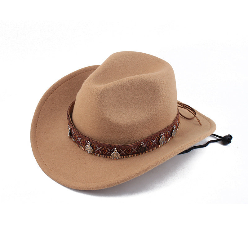 European And American Style Woolen Cowboy Hat Men's Lady Couple Ethnic Style Curling