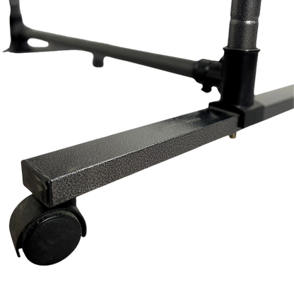 Short clothes hanger with chassis and wheels, heavy-duty rolling clothes hanger, black