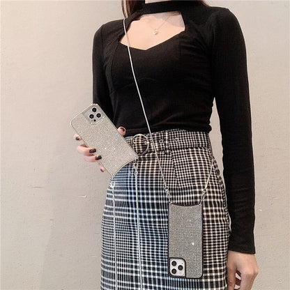 Crossbody Lanyard Glitter Diamonds Shoulder Phone Case For Iphone 13 13Pro 12 11 Pro XS Max X XR 7 8 Plus Luxury Shining Cover