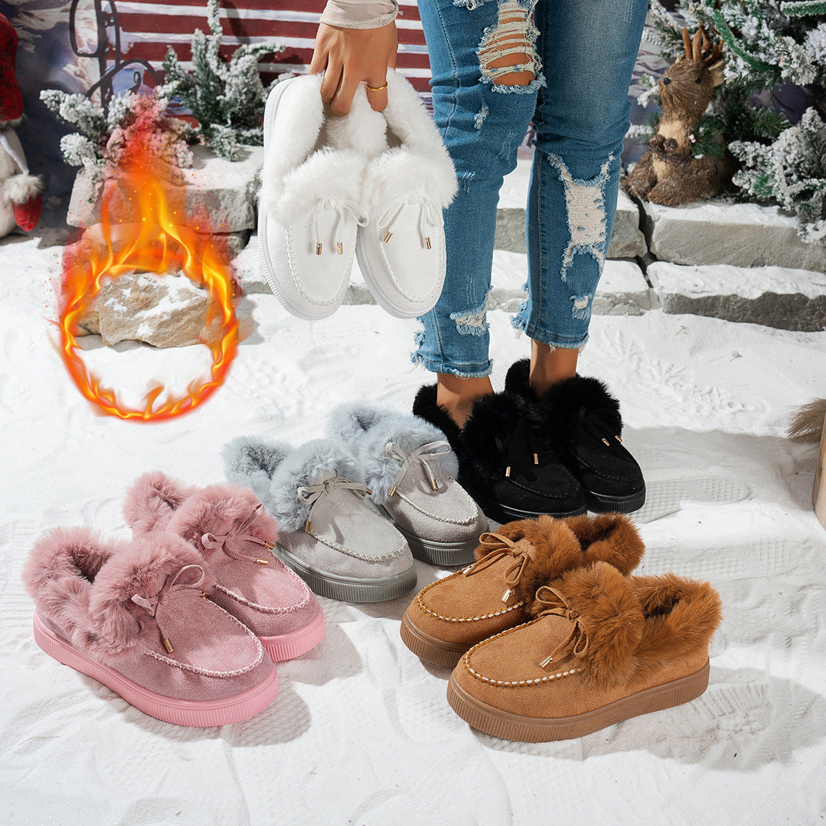Round Head Thick Bottom Velvet Padded Plus Size Women's Snow Boots