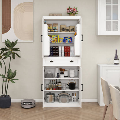 71" Kitchen Pantry Storage Cabinet with 4 Doors(2Doors with Racks)1 Drawer 2 Adjustable Shelves Freestanding Cupboard