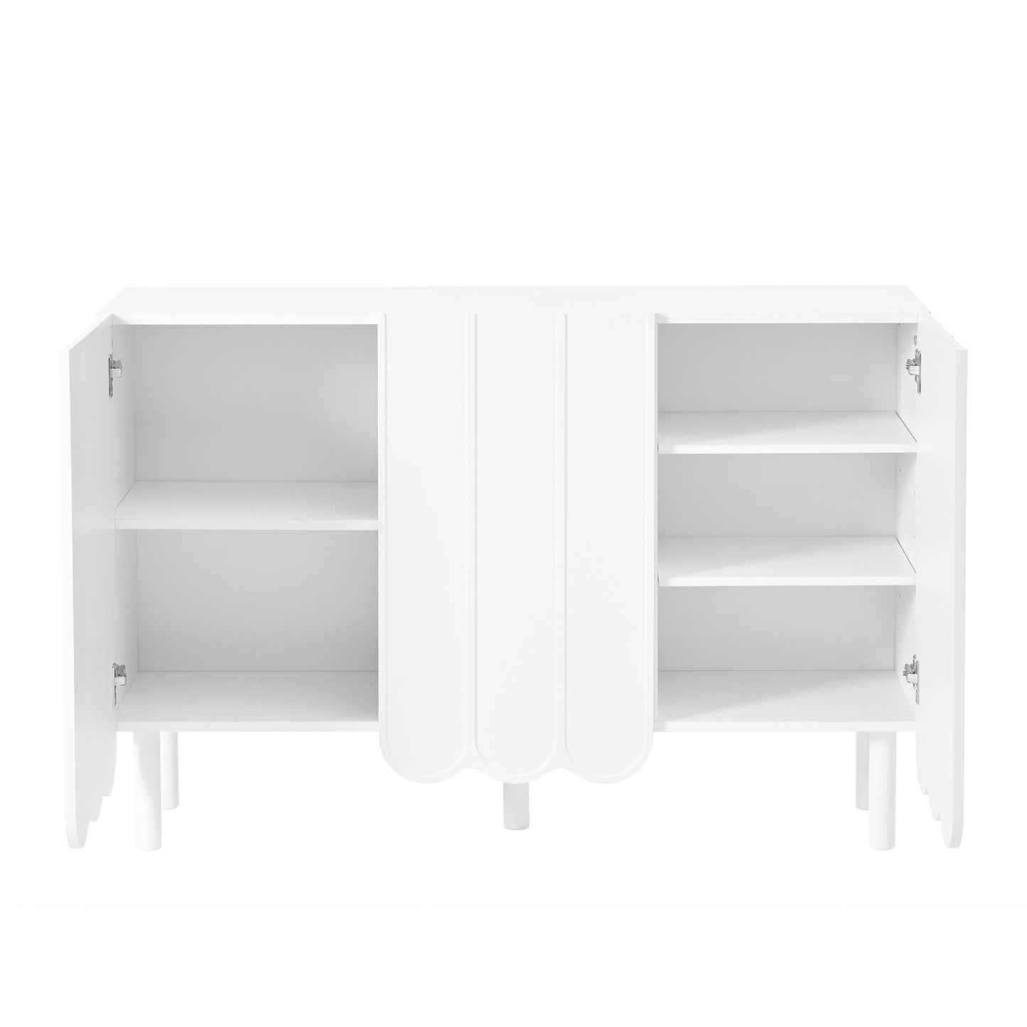 ON-TRANS Cream Style Shoe Cabinet with 5 Adjustable Solid Wood Legs, Large Storage Cabinet with Wave Doors, White