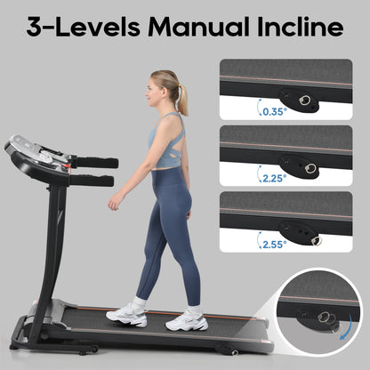 Home folding treadmill with pulse sensor, 2.5-horsepower silent brushless motor, 3-level tilt, 12 preset programs