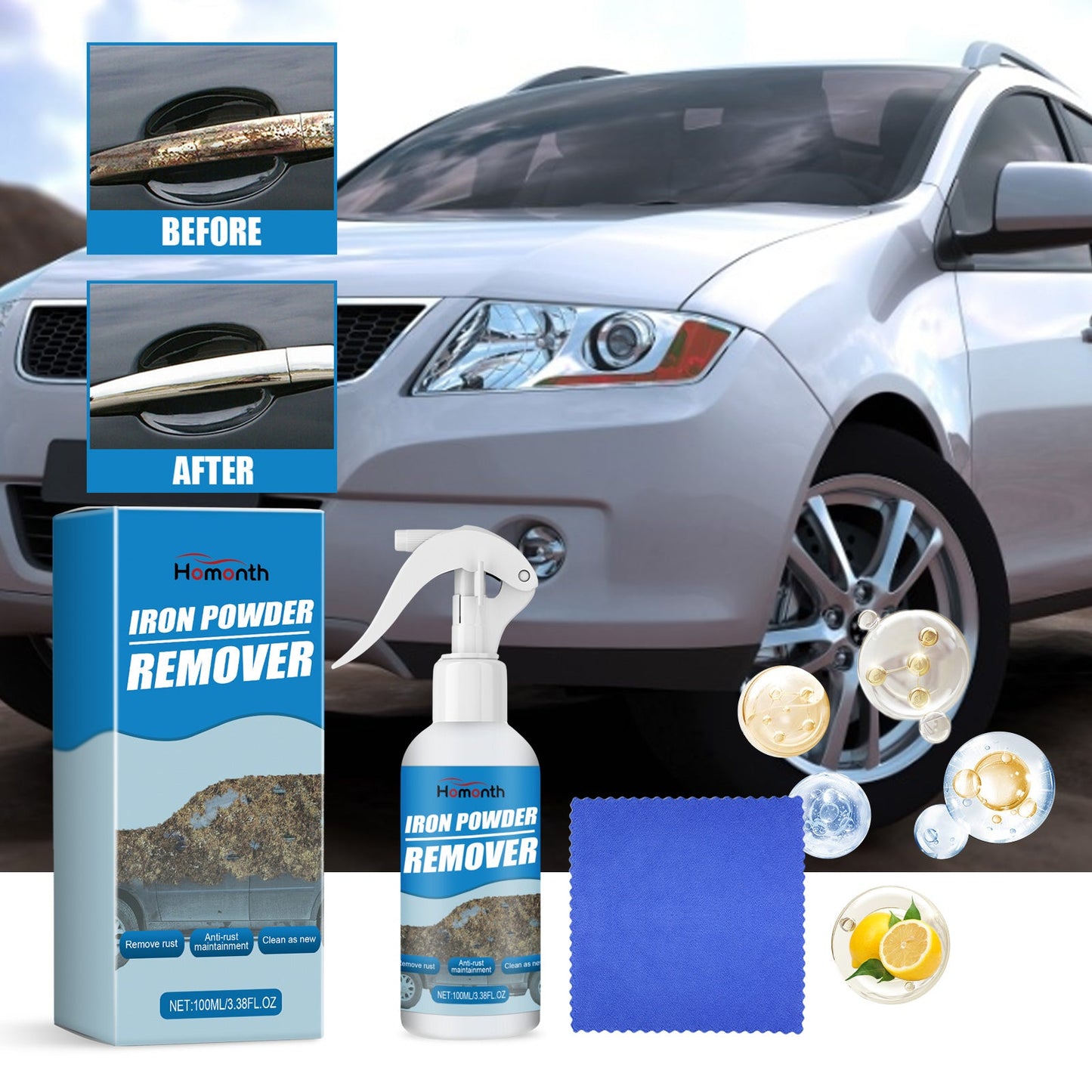 HOMONTH Iron Powder Remover, Decontamination Refurbishing Spray For Metal Parts Of Bicycle Wheels