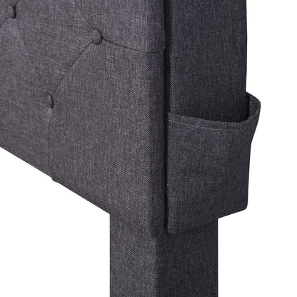 Queen Size Upholstered Platform Bed with Storage Headboard, LED, USB Charging and 2 Drawers Dark Gray