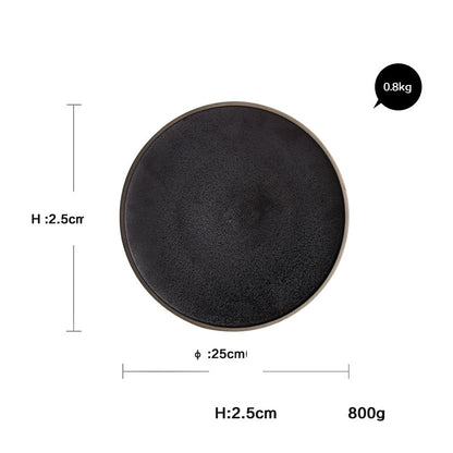 Black Crystal Ceramic Dessert Plate Round Flat Plate