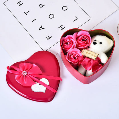 Valentines Day Gift Soap Flower Gift Rose Box Bears Bouquet Wedding Decoration Gift Festival Heart-shaped Box